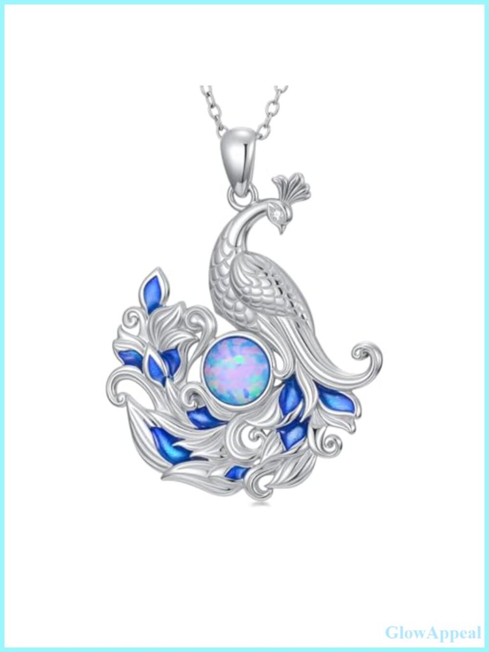 925 Sterling Silver Peacock Pendant Necklace Blue Opal Bird Jewelry Gift